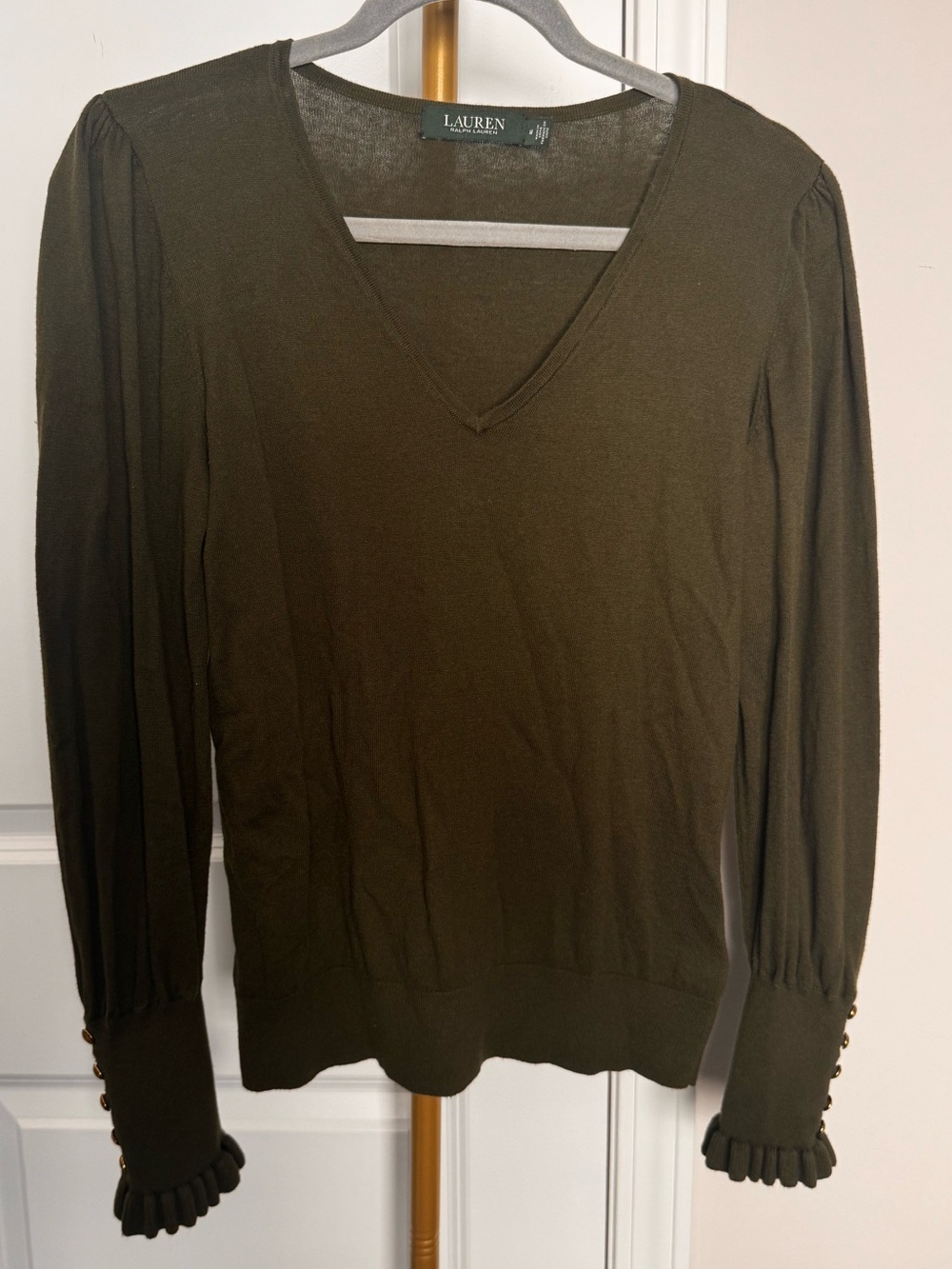 Ralph Lauren Olive Green V-Neck Long Sleeve Sweater